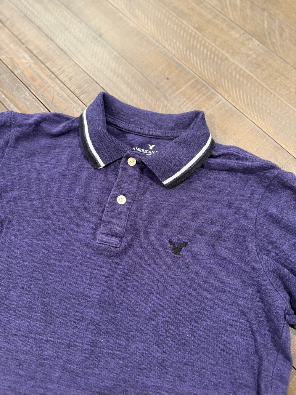 American Eagle Outfitters Heather Purple Polo with Striped Collar